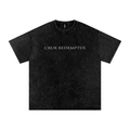 Cross of Nails and Crown of Thorns CRUX REDEMPTUS Black Snow Washed Oversized Cotton T-Shirt