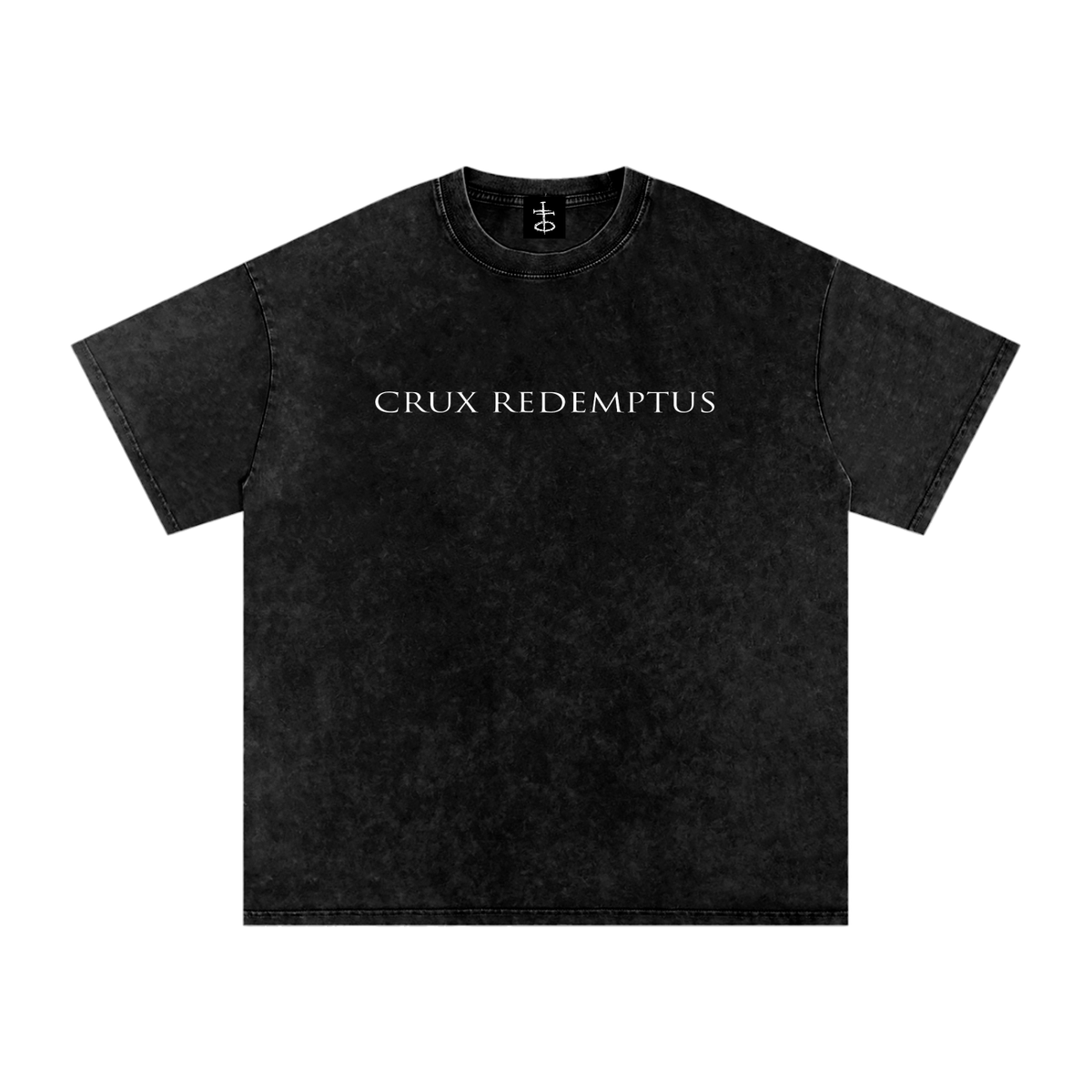 Cross of Nails and Crown of Thorns CRUX REDEMPTUS Black Snow Washed Oversized Cotton T-Shirt