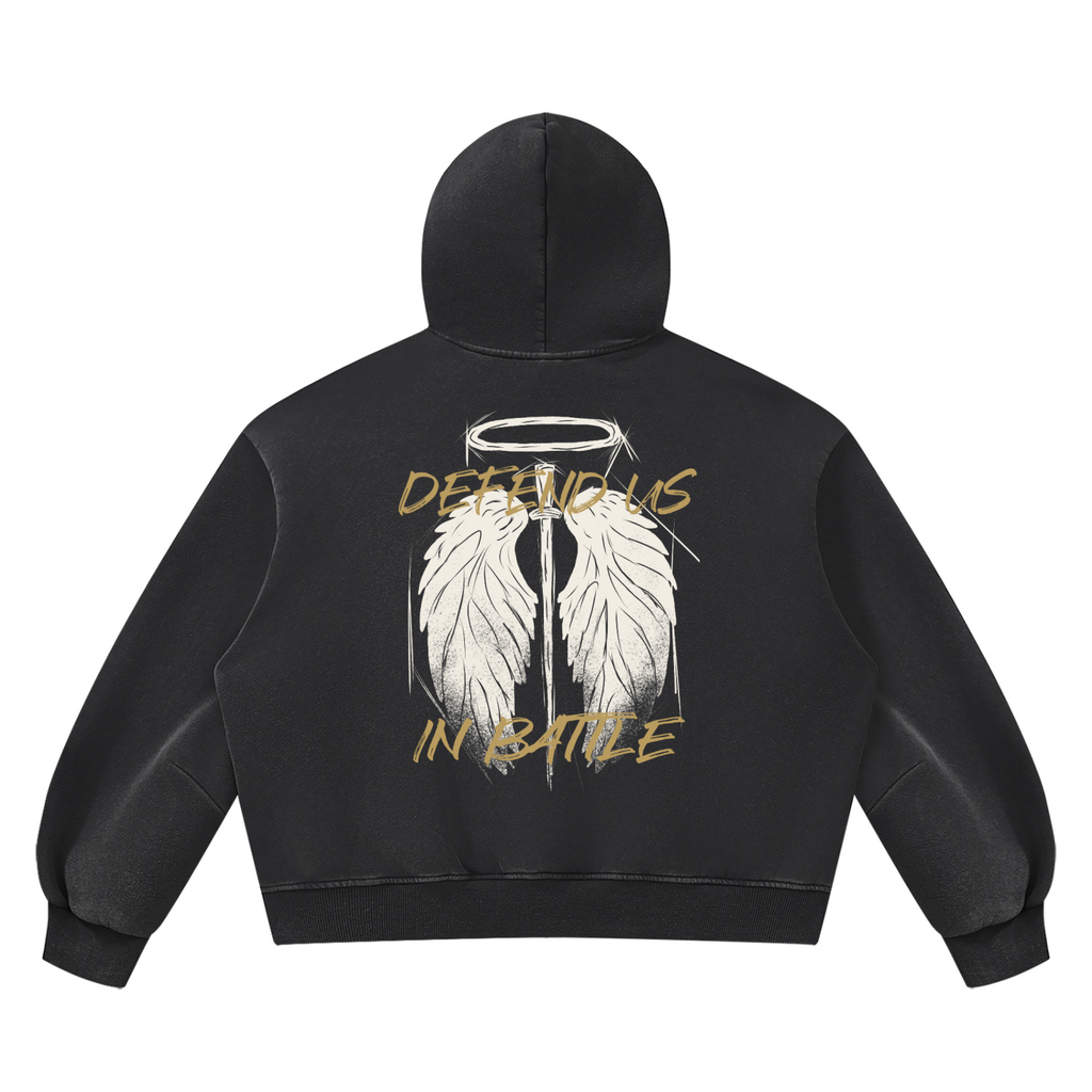 St. Michael "DEFEND US IN BATTLE" Vintage Wash Boxy Fleece Hoodie