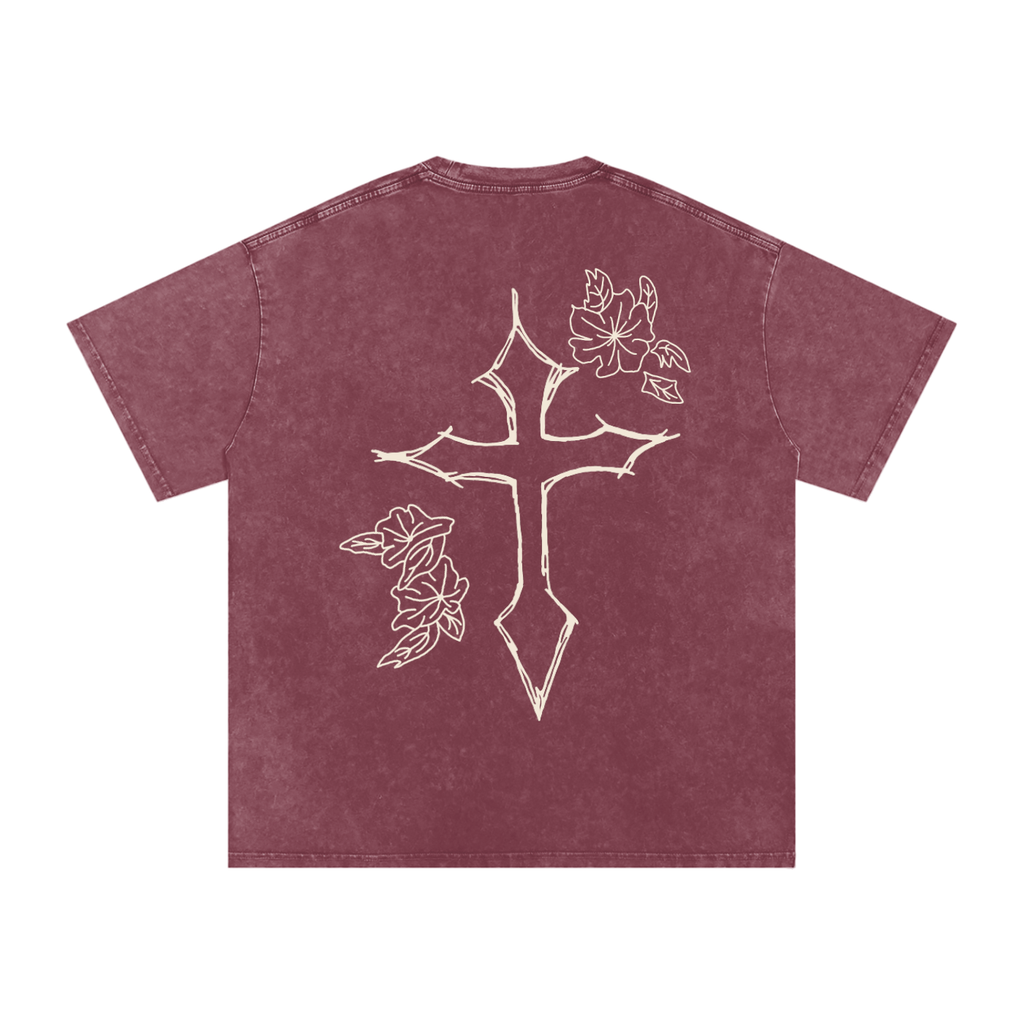 Flowers of the Cross Snow Washed Oversized Cotton T-Shirt