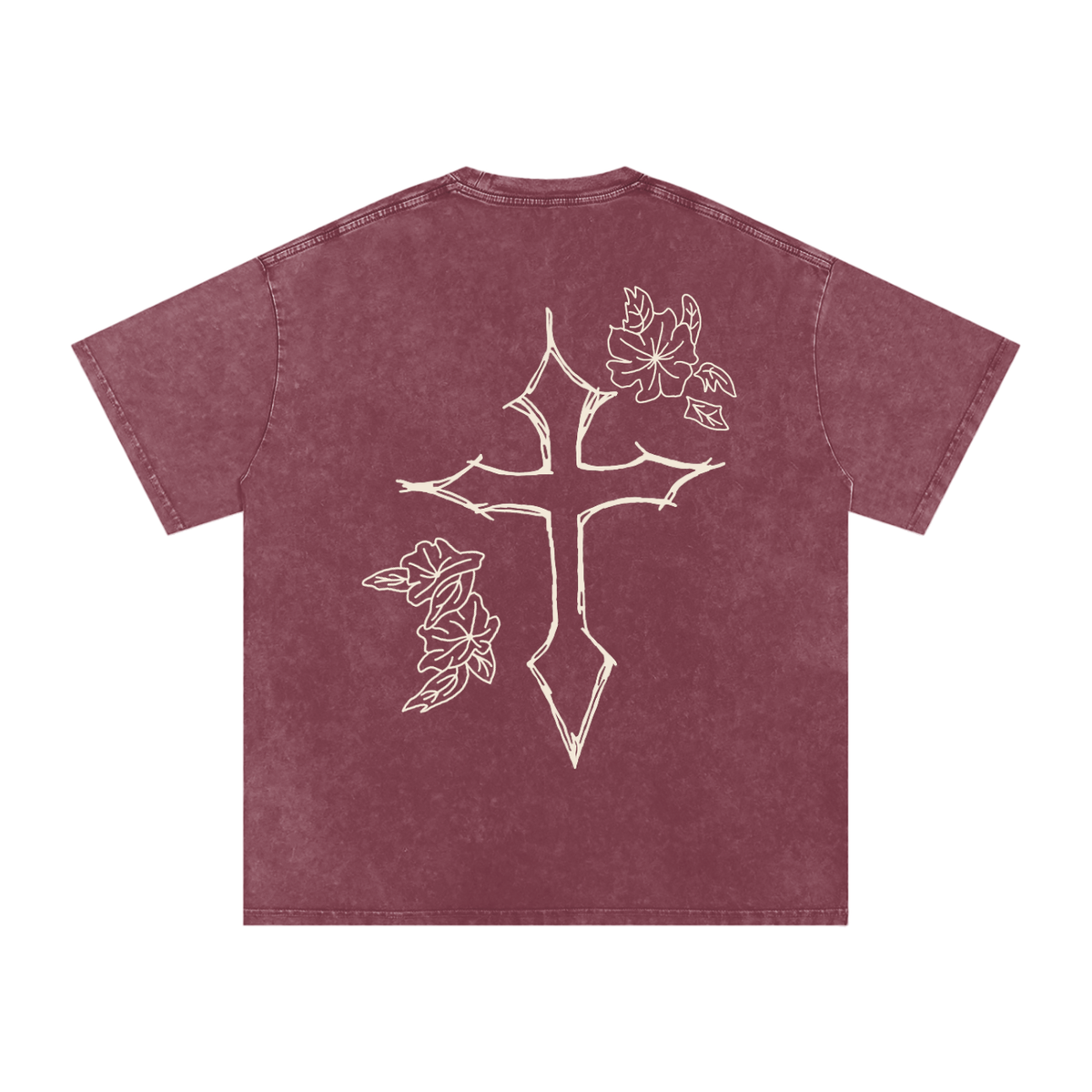 Flowers of the Cross Snow Washed Oversized Cotton T-Shirt