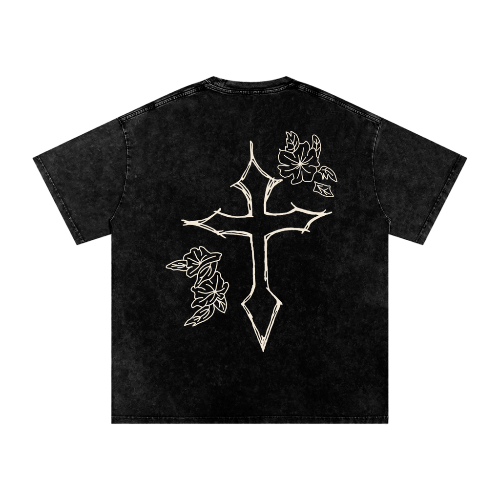 Flowers of the Cross Snow Washed Oversized Cotton T-Shirt