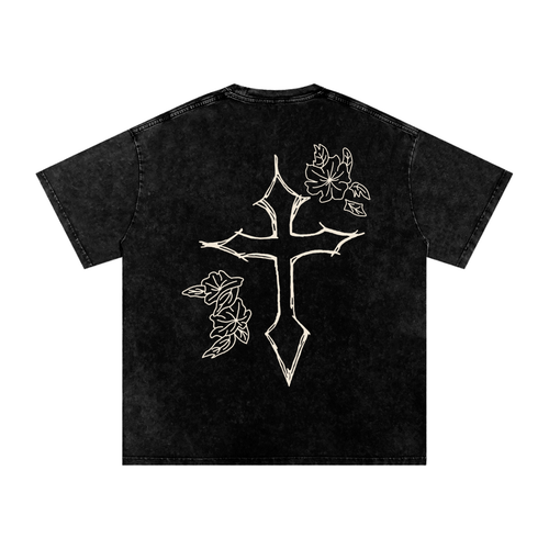 Flowers of the Cross Snow Washed Oversized Cotton T-Shirt